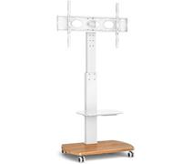 TTAP Cantilever TV Stand for 32-65 Inch TVs with Oak Base and Single height adjustable Glass Shelf/With Swivel and Height Adjustable Mount Bracket (WHITE)