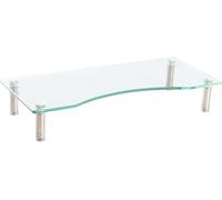 Clear Glass Monitor Stand / Laptop & Computer TV Screen Riser / Height Adjustable 56cm L x 24cm D x 9cm H (Clear)