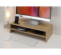 Ttap Oak Wood Two Shelf Laptop Stand/TV Desk Stand/PC Monitor Riser/Desk Organiser with Smart Phone Holder / 54cm L x 24.5cm D x 14.4cm H