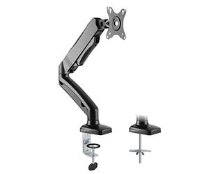 TTAP Single Gas Spring Monitor Arm Desk Mount Height Adjustable Fits 17” to 32" Monitors Maximum 9KG weight with VESA 75x75 and 100x100mm Clamp and Grommet Base Full Motion Monitor Mount