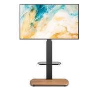 TTAP TV Stand for 32-65 Inch TV’s with Oak Base and Height Adjustable Single Glass Shelf/With Swivel and Height Adjustable Mount Bracket (OAK)