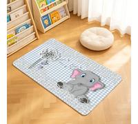 TTBAoDAoY Door Mats Indoor Rug, 40x60cm,3D Wallpaper Little Elephant On Check Fabric Background, Doormats for Bedroom Kitchen Hallway