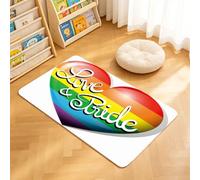 TTBAoDAoY Door Mats Indoor Rug, 40x60cm,Glossy Rainbow Heart With Love & Pride Cursive Text, Doormats for Bedroom Kitchen Hallway