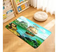 TTBAoDAoY Door Mats Indoor Rug, 40x60cm,Sunny Caribbean Seascape Artwork Ancient Galleon Ship And Buried Gold Treasure, Doormats for Bedroom Kitchen Hallway