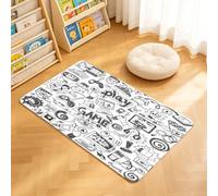 TTBAoDAoY Door Mats Indoor Rug, 50x80cm,Black And White Gaming Computer Games Doodle Elements Wall-Art Print, Doormats for Bedroom Kitchen Hallway