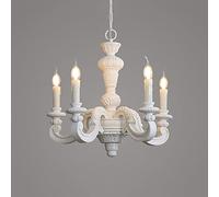 TTBDDDYH 5-Light Rustic Farmhouse Wood Chandelier Elegant French Country Wooden Candle Chandelier Handmade White Wooden Pendant Lights Ceiling Light For Kitchen Island Dining Living Room