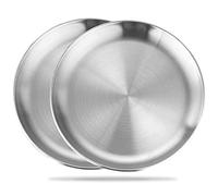 TTBDDM 2 Pieces Round Stainless Steel Dishes, Decorative Round Serving Tray, Serving Tray, Barbecue Dish, for Kitchen, Dining Room, Camping, Party, 20 cm