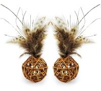 TTcat 2Pcs Feather Cat Ball Toy with Bell, Interactive Cat Chew Toys for Indoor Kittens
