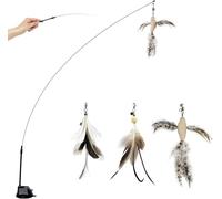TTcat Cat Wand Toys with Suction Cup, Interactive Bird Simulation Cat Toy Set,Cat Teaser Cat Toys,Flexible Steel Wire and 3Pcs Replacement Feather Refills with Bells.