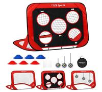 TTCB Sports 3 in 1 Football Goal, 120X80X80cm Football Goals for Kids, Soccer Training Net with 5 Target Ranges, Foldable Target Training Equipment for Garden, Park, Backyard(Red)