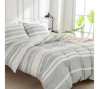 TTCM King Size Duvet Cover Sets, Mint Green and White Stripe King Duvet Cover Set Soft Microfibre Polyester Bedding Set, 3 Pieces - 1 Duvet Cover 230x220cm in with Zipper Closure and 2 Pillowcases