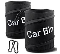 TTCOTOKE 2 Pack Collapsible Car Bin, Universal Portable Garbage Storage, Pop-up Trash Can for Front and Boot, With 2 Hook Hanging, Dark, L