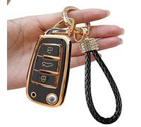 TTCR-II Yumzeco Car Key Cover,3 Buttons Remote Key Fob Cover Compatible with A1 A3 A4 A5 A6 Q3 Q5 Q7 S3 S4 RS5 RS6 TT, TPU Silicone KeyCase, Entry Keys Shell with Keychain, Keyless KeyProtector Black