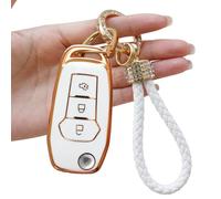 TTCR-II Yumzeco Car Key Cover,3 Buttons Remote Key Fob Cover Compatible with Ford F150 F250 Escort Kuga Ranger Mondeo,TPU Silicone KeyCase, Entry KeyShell with Keychain,Keyless KeyProtector White
