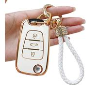 TTCR-II Yumzeco Car Key Cover,3 Buttons Remote Key Fob Cover Compatible with Hyundai I30 ix35 Verna Elantra Carens K2 K5,TPU Silicone KeyCase,Entry KeyShell with Keychain,Keyless KeyProtector White