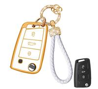 TTCR-II Yumzeco Car Key Cover,3 Buttons Remote Key Fob Cover Compatible with VW Passat Jetta MK1 MK6 Golf Touran Skoda,TPU Silicone KeyCase, Entry KeyShell with Keychain,Keyless KeyProtector White
