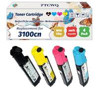 TTCWQ Compatible for Dell 3100cn Toner Cartridge Work for Dell 3100cn Printers, with Chip, High Yield 4000 Pages, High-Definition Printing (4-Pack BK/C/M/Y)