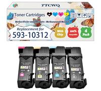 TTCWQ Compatible for Dell 593-10312 Toner Cartridges Work for Dell 2130CN 2135CN Printers, with Chip, High Yield 2500 Pages, High-Definition Printing (4-Pack BK/C/M/Y)