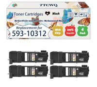 TTCWQ Compatible for Dell 593-10312 Toner Cartridges Work for Dell 2130CN 2135CN Printers, with Chip, High Yield 2500 Pages, High-Definition Printing (4 Pack Black)
