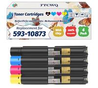 TTCWQ Compatible for Dell 593-10873 Toner Cartridges Work for Dell 7130CDN Printers, with Chip, High Yield 19000 Pages, High-Definition Printing (4-Pack BK/C/M/Y)
