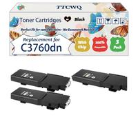 TTCWQ Compatible for Dell C3760dn Toner Cartridges Work for Dell C 3700 Series C 3760 dn C 3760 n C 3765 dnf Printers, with Chip, High Yield 11000 Pages, High-Definition Printing (3 Pack Black)
