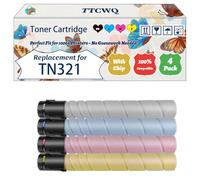 TTCWQ Compatible for Konica Minolta TN321 Toner Cartridge Work for Konica Minolta Bizhub C224 Bizhub C284 Bizhub Printers (4-Pack BK/C/M/Y)