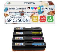 TTCWQ Compatible for Ricoh SP C250DN Toner Cartridge Work for Ricoh Aficio SPC250DN SPC250DNW SPC250N SPC250SF Printers, with Chip, High Yield 1600 Pages, High-Definition Printing (4-Pack BK/C/M/Y)