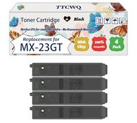 TTCWQ Compatible for Sharp MX-23GT MX23GTBA MX23GTCA MX23GTMA MX23GTYA Toner Cartridge Work for Sharp MX-2010U MX-2310U MX-2614N Printers (4 Pack Black)