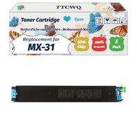 TTCWQ Compatible for Sharp MX-31 Toner Cartridge Work for Sharp MX-2600 MX-3100 MX-4100 MX-4101 MX-5000 MX-5001 Printers (1 Pack Cyan)