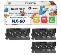 TTCWQ Compatible for Sharp MX-60 Waste Toner Container Work for Sharp MX-3050 MX-3060 MX-3070 MX-3550 MX-3560 MX-3570 Printers (3 Pack Black)