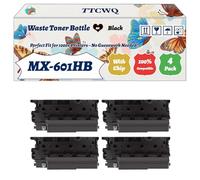 TTCWQ Compatible for Sharp MX-601HB Waste Toner Bottle Work for Sharp MX-4050N MX-4050 MX-3571 MX-3570V Printers, with Chip, High Yield 50000 Pages, High-Definition Printing (4 Pack Black)