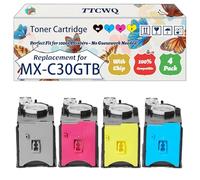 TTCWQ Compatible for Sharp MX-C30GTB MX-C30GTC MX-C30GTM MX-C30GTY Toner Cartridge Work for Sharp MX-C250F MX-C300P MX-C300W MX-C301 Printers (4-Pack BK/C/M/Y)