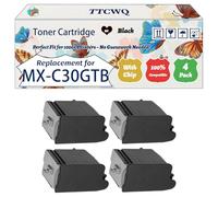 TTCWQ Compatible for Sharp MX-C30GTB MX-C30GTC MX-C30GTM MX-C30GTY Toner Cartridge Work for Sharp MX-C250F MX-C300P MX-C300W MX-C301 Printers (4 Pack Black)