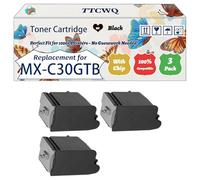 TTCWQ Compatible for Sharp MX-C30GTB MX-C30GTC MX-C30GTM MX-C30GTY Toner Cartridge Work for Sharp MX-C250F MX-C300P MX-C300W MX-C301 Printers (3 Pack Black)
