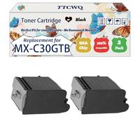 TTCWQ Compatible for Sharp MX-C30GTB MX-C30GTC MX-C30GTM MX-C30GTY Toner Cartridge Work for Sharp MX-C250F MX-C300P MX-C300W MX-C301 Printers (2 Pack Black)