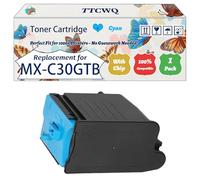 TTCWQ Compatible for Sharp MX-C30GTB MX-C30GTC MX-C30GTM MX-C30GTY Toner Cartridge Work for Sharp MX-C250F MX-C300P MX-C300W MX-C301 Printers (1 Pack Cyan)