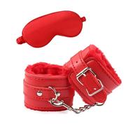 Ttdesefu Elegant Adjustable Fluffy Handcuffs, Faux Leather with Soft Satin Eye Mask Party Supplies for Lover Couple (Red)