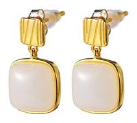 TTDGYYXW Fashion Creativity Ear Stud Earfemale Simple Temperament Square Natural Nephrite Fashion Student Ear Jewelry/As Shown,