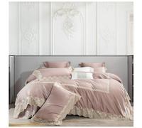 TTDGYYXW French Romantic Style 1000Tc Cotton Bedding Set 4Pcs White Duvet Cover Set Flat Sheet Pillowcase Lace Bed Set Compatible With Adult,Pink-King