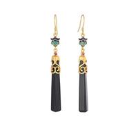 TTDGYYXW Sterling Silver Black Agate Earring Women Long Geometry Jet Enamel Atmosphere Ear Studs Eardrops, Gold Black Agate, Sterling Silver