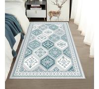 TTelephant Moroccan Trellis Area Rug - 3x5 Washable Area Rug with Non-Slip Backing Low-Pile Hallway Runner Rugs Entryway Rug 3x5 for Living Room Hallway Kitchen Farmhouse Laundry Room Bedroom- Teal