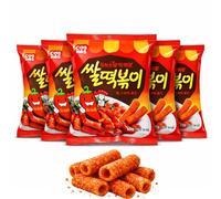 Tteokbokki Flavoured Snack 50g x Pack 5 - Korean Snacks Crispy Spicy Snack Sticks Tubes - Korean Food Inspired Street Food Flavour - Asian Snacks Savoury Crunchy Snack