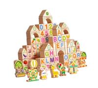 TTETTZ 100 Pieces Wood Stacking Blocks for Interactive Learning of Letters, Numbers, and Shapes in Early Education, Bag Packaging