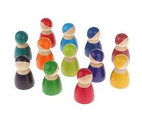 TTETTZ 12 Pieces Rainbow Wooden Peg Dolls People Figures Doll for