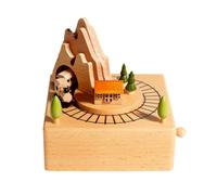 TTETTZ Children Music Player Wooden Musical Box With Train Miniature House Scenic Diorama Mechanical Wind Up Ornament For Tabletop Decor Suitable For Nursery Shelves Desk Display, Style B