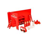 TTETTZ Fire Station Playset Toys for Kids, Firefighter Role Play Figures, Wooden Learning Tools