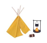 TTETTZ Miniature Tent for 1:12 Scale Dollhouse, Wood-burning Accessories for Train Station, Yellow Tent