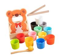 TTETTZ Pretend Feed Game Interactive Learning Toy Animal Feeding Game Made of Wood with Sorting Function for Color Recognition for Preschool Parent Child, 12 Colors Cups