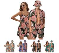 TTFEVVGX Custom Couple Matching Hawaiian Suit Dress with Photo Personalized Face Matching Outfits for Family for Girlfriend Boyfriend Wife Husband Hawaiian Shirt Shorts Beach Party Gift for Family