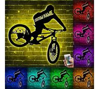 TTFEVVGX Custom Cyclist Name Mountain Bike Metal Wall Art LED Light Personalized Bicycle Name Wall Sign Sport Room Club Home Decor Gift for Men Women Boy Girl Bike Lover